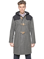 CARVEN - ÜBERGROßER DUFFLECOAT AUS WOLLTWILL MIT KAPUZE - GRAU/NAVY