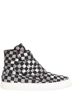 MCQ ALEXANDER MCQUEEN - OPTICAL PRINTED CANVAS HIGH TOP SNEAKERS - GREY