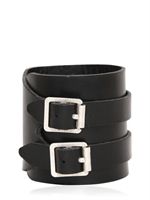 SAINT LAURENT - DOUBLE BUCKLE LEATHER BRACELET - BLACK