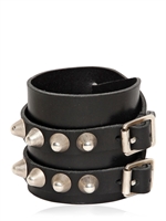 SAINT LAURENT - STUDDED BUCKLE LEATHER BRACELET - BLACK