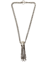 SAINT LAURENT - FRINGED SKULL NECKLACE - SILVER