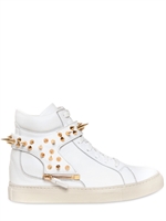 D-S!DE - METAL SPIKES STRAP LEATHER SNEAKERS - WHITE