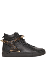 D-S!DE - METAL SPIKES STRAP LEATHER SNEAKERS - BLACK