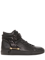 D-S!DE - GLITTER STRAP LEATHER SNEAKERS - BLACK