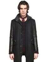 JOHN VARVATOS - MANTEL AUS WOLLE MIT LEDEREFFEKT & NAPPALEDER - SCHWARZ