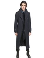JOHN VARVATOS - LANGER, ENGER MANTEL AUS WOLL/BAUMWOLLMISCHUNG - MIDNIGHT BLUE