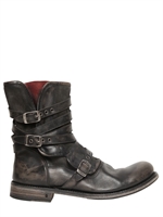 JOHN VARVATOS - ENGINEER TRIPLE BUCKLE LEATHER - CHARCOAL