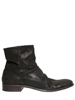 JOHN VARVATOS - WAXED SHINY LEATHER LOW BOOTS - BLACK