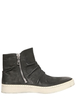 JOHN VARVATOS - GATHERED NAPPA LEATHER SNEAKERS - BLACK