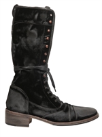 JOHN VARVATOS - SAND WASHED VELVET LACE UP BOOTS - BLACK