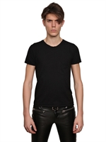 SAINT LAURENT - COTTON JERSEY REAR STITCHED T-SHIRT - BLACK