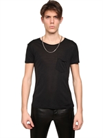 SAINT LAURENT - CHAINED COLLAR SILK JERSEY T-SHIRT - BLACK