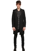 SAINT LAURENT - MANTEL AUS LEDER UND WOLLGEWEBEKREPP - SCHWARZ