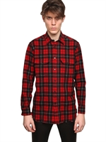 SAINT LAURENT - CHECKED WOOL FLANNEL SHIRT - RED/BLACK