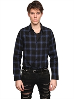 SAINT LAURENT - CHECKED COTTON FLANNEL SHIRT - BLUE/BLACK