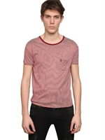 SAINT LAURENT - THIN STRIPED COTTON LINEN JERSEY T-SHIRT - WHITE/RED