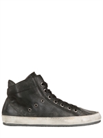 CRIME - WASHED LEATHER SNEAKERS - GREY
