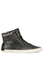CRIME - WASHED METALLIC LEATHER SNEAKERS - GREY