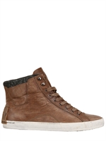 CRIME - WASHED LEATHER HIGH TOP SNEAKERS - BROWN
