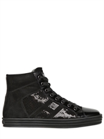 HOGAN REBEL - 20MM HIGH TOP SUEDE SEQUINS SNEAKERS - BLACK