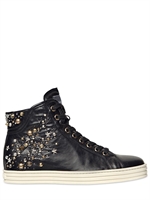 HOGAN REBEL - 50MM HIGH TOP CALF STUDS WEDGED SNEAKERS - BLACK