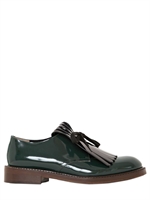 MARNI - 30MM FRINGED PATENT LACE-UP SHOES - FOREST GREEN