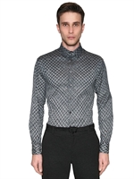 GIORGIO ARMANI - PRINTED STRETCH TECHNO TWILL SHIRT - WHITE/BLUE