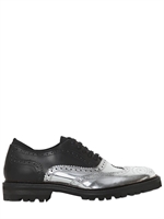 BEPOSITIVE - BROGUED LEATHER OXFORD LACE-UP SHOES - BLACK/SILVER