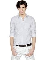 PIERRE BALMAIN - COTTON POPLIN STRIPED SHIRT - WHITE/BLUE