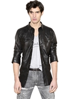 PIERRE BALMAIN - DRUMMED NAPPA LEATHER SHIRT - BLACK