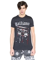 GALLIANO - PRINTED COTTON JERSEY T-SHIRT - NAVY
