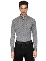 GIORGIO ARMANI - PRINTED STRETCH COTTON TWILL SHIRT - WHITE/CHARCOAL