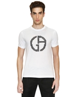 GIORGIO ARMANI - LOGO EMBROIDERED COTTON JERSEY T-SHIRT - WHITE
