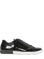 GIORGIO ARMANI - PATENT SAFFIANO LEATHER SNEAKERS - BLACK