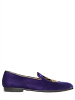 ETRO - CREST EMBROIDERY ON VELVET LOAFERS - BLUE