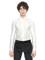 DIESEL BLACK GOLD - STRETCH COTTON SATIN JACQUARD SHIRT - WHITE