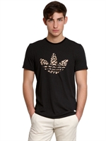 ADIDAS ORIGINALS BLUE - LEOPARD LOGO TECHNO JERSEY T-SHIRT - BLACK