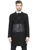 VALENTINO - MANTEL AUS WOLLMISCHUNG MIT NAPPABAND - NAVYBLAU