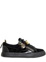 GIUSEPPE ZANOTTI HOMME - VELVET AND PATENT LEATHER SNEAKERS - NAVY/BLACK