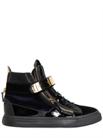 GIUSEPPE ZANOTTI HOMME - VELVET AND PATENT LEATHER SNEAKERS - NAVY/BLACK
