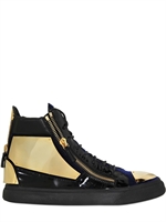 GIUSEPPE ZANOTTI HOMME - VELVET AND PATENT LEATHER SNEAKERS - NAVY/BLACK