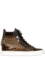 GIUSEPPE ZANOTTI HOMME - STUDDED METALLIC LEATHER SNEAKERS - BRONZE