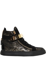 GIUSEPPE ZANOTTI HOMME - PYTHON EMBOSSED LEATHER SNEAKERS - GOLD/BLACK