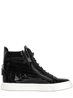 GIUSEPPE ZANOTTI HOMME - CROC EMBOSSED PATENT LEATHER SNEAKERS - BLACK