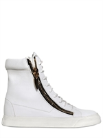 GIUSEPPE ZANOTTI HOMME - GRAINED LEATHER DOUBLE ZIP SNEAKERS - WHITE