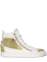 GIUSEPPE ZANOTTI HOMME - GRAINED LEATHER & METAL SNEAKERS - WHITE