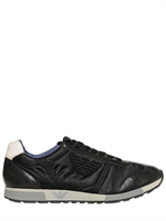 EMPORIO ARMANI - NYLON AND LEATHER RUNNING SNEAKERS - BLACK