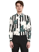 MARNI - STRIPED FLORAL PRINT COTTON POPLIN SHIRT - WHITE/BLACK