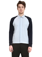 MARNI - FLEECE & COTTON OXFORD SHIRT - LIGHT BLUE/BLUE