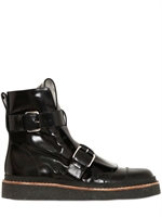 MARNI - DOUBLE BUCKLE LEATHER COMBAT BOOTS - BLACK